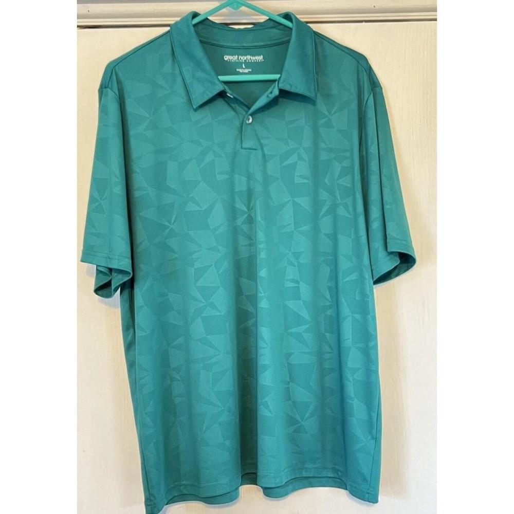 Great Northwest Mens Teal Green Geometric Performance Polo Shirt Large RN 29360